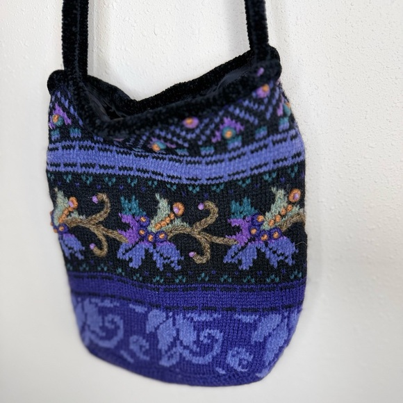 Icelandic Designs Handbags - Vintage Icelandic Designs Wool Knit Crossbody Bag Purple Nordic Folk Embroidery